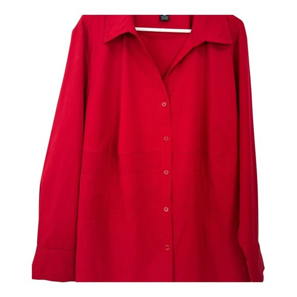 Style & Co Woman Red Long-Sleeve Button-Up Stretch Shirt 20W Polyester/Spandex - Picture 9 of 12